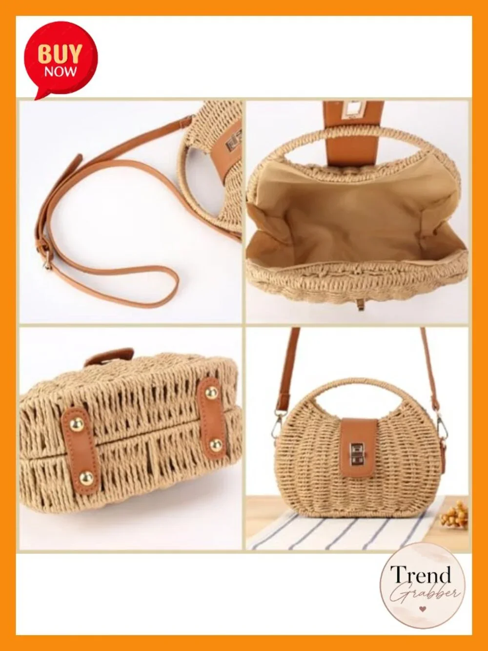 Woven Straw Crossbody Bag with PU Flap | Top Handle Rattan Handbag for Beach